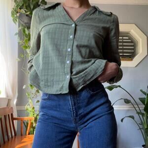 Madewell sage green cotton blouse (2)